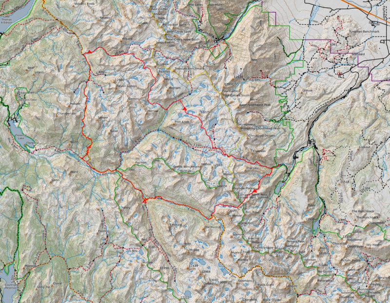 Overview map starting from North Lake west of the town of Bishop