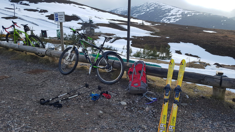 March 21 Biking up to Coire Cas car park (as road is closed at Glenmore Hayfield)