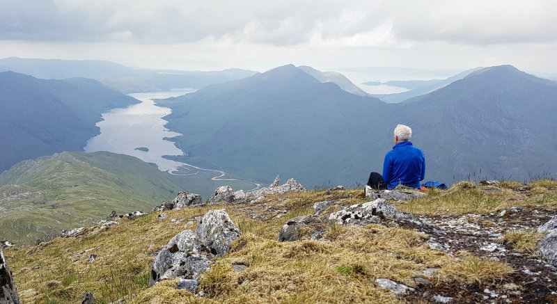 Jul 21 On the summit of Sgurr na Ciche in Knoydart looking west hazily to Loch Hourn