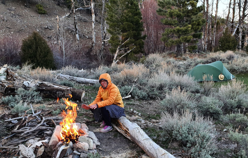 2022 April 13th US Hayduke hike- Henry Mountains Crescent Creek. Our only fire of the trip
