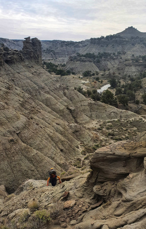 Climbing out of the west side of the mudhills to the west