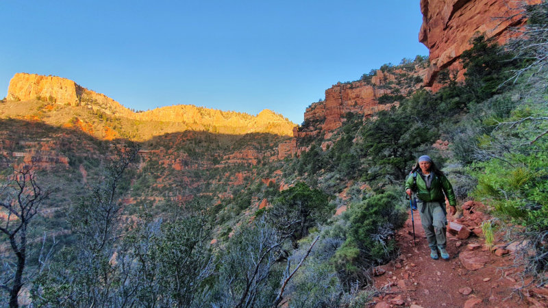 We started at dawn descending the Nankoweap trail to the bottom of the Grand Canyon