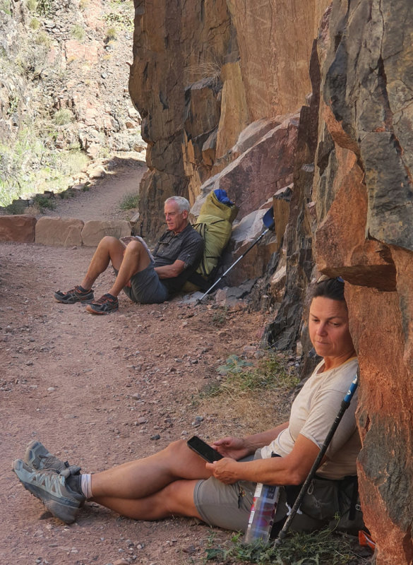 Resting in the shade, its getting hot late morning on the North Kiabab trail