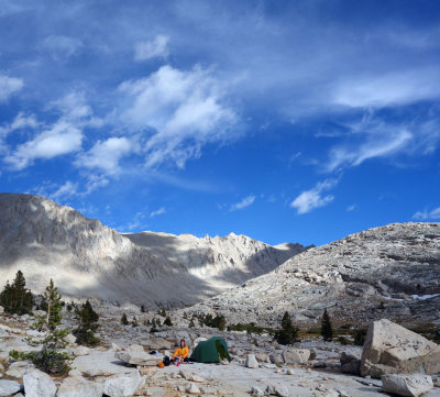 September 19 We kept going down and across to Crabtree Meadows and joined the John Muir Trail stopping to camp below Guitar Lake