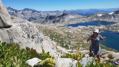 A bit of scrambling assisted by our 2mm cord above Blue Lakes