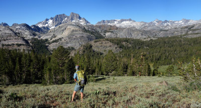 Traversing on to the PCT back looking across to Ritter and Banner