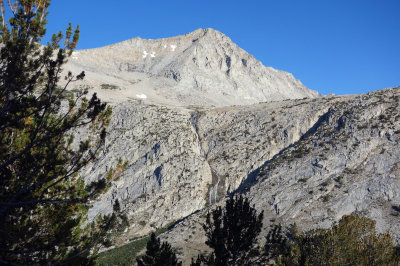 Across to Merriam Peak over French Canyon - An alternative to the Sierra High Route goes up to right of waterfall