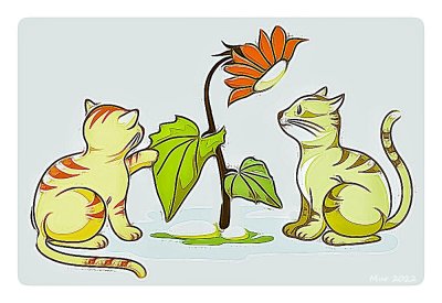 Kittens and a Plant