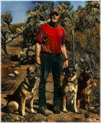 Man with Three Dogs