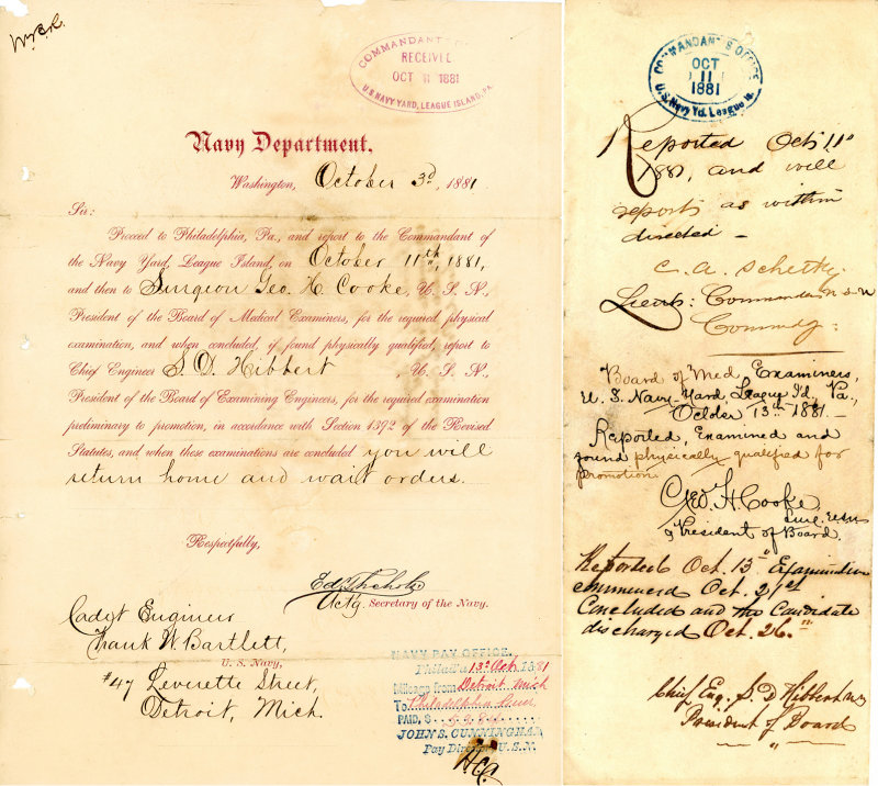 1881 US Navy Promotion examination document combined