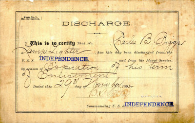 Charles Biggs USN Discharge obverse