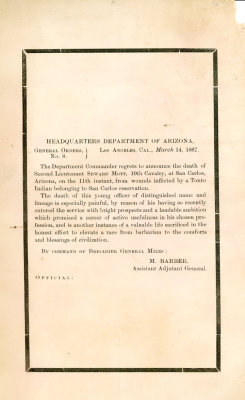 General Order death of 2nd Lt. Seward Mott at San Carlos by Tonto Indian
