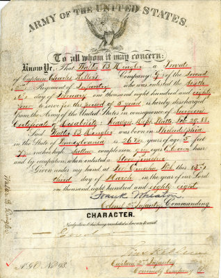Pvt Walter Dingler Co G 2nd Inf. discharge