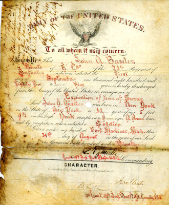 Pvt. John Baseler Co E 23rd Inf. discharge 2