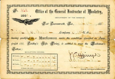 Early Marksman cert Pvt. John Baseler Co E 23rd Inf