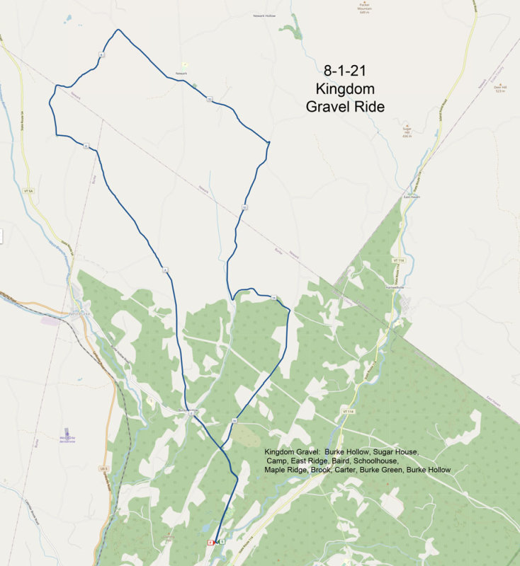 17.9 mile 8-1-21 gravel ride map from Inn