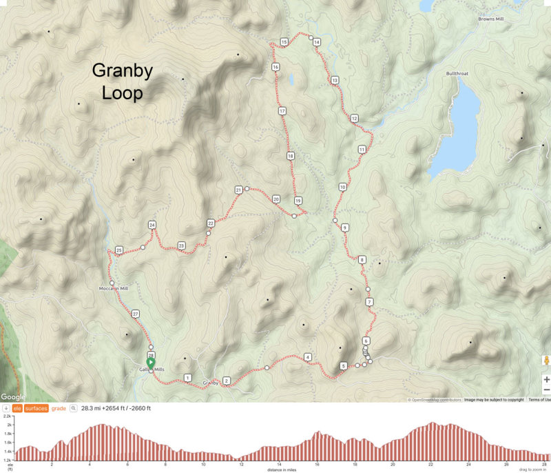28.3 mi Granby Loop from Gallop Mills