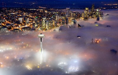 Seattle Fogmageddon, Space Needle, Seattle Skyline, Pacific Science Center, Puget Sound, Seattle, Washington 394 