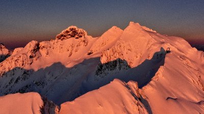 Three Fingers Mountain and Lookout, Queest-alb Glacier at sunset, Cascade Mountains, Washington 415 