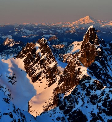 Sunset over Chimney Rock, Overcoat Glacier, Overcoat Peak, Glacier Peak, Cascade Mountains, Washington 439