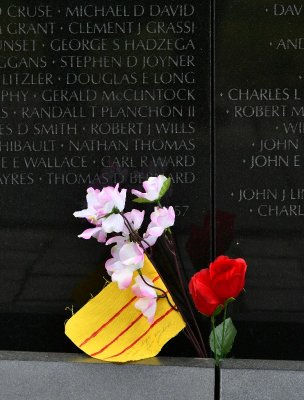 Vietnman War Memorial, White Flower with former South Vietnamese Flag, Washington DC, USA 840