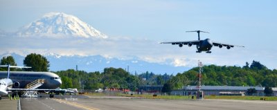 USAF C-5 Galaxy and Mt Rainier, Landing at Boeing Field KBFI, Seattle, Washington 102a