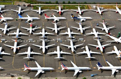 Boeing 737-8 MAX over flow parking, Boeing Field, Seattle, Washington 413 