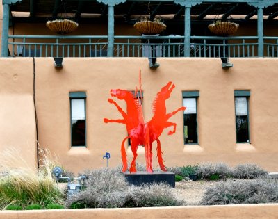 Red Horse Art in front bank, Taos, New Mexico 078 