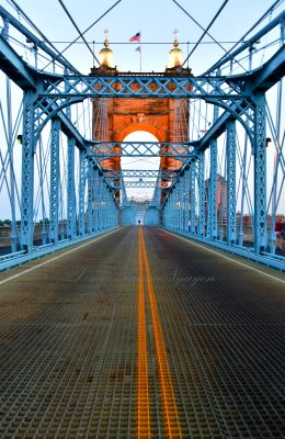 John A. Roebling Suspension Bridge,  spans the Ohio River between Cincinnati, Ohio and Covington, Kentucky 334