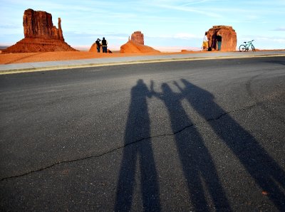Three of Us and Monument Valley, The Mittens and Merrick Butte, Navajo Tribal Park, Navajo Nation, Arizona 614 