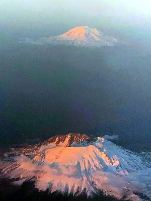 Waterpainting of Mt St Helens and Mt Adams, Washington