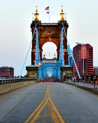 John A. Roebling Suspension Bridge,  spans the Ohio River between Cincinnati, Ohio and Covington, Kentucky 313
