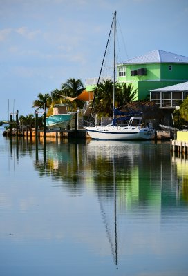 Sailboat and powered boat and lime green color, Islamorada, Florida Keys, Florida 014 