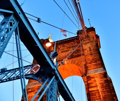 John A. Roebling Suspension Bridge,  spans the Ohio River between Cincinnati, Ohio 365