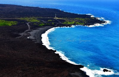 Cape Kumukahi Light, New Lava field over Kapoho Bay and Point, Pahoa, Hawaii 1342 