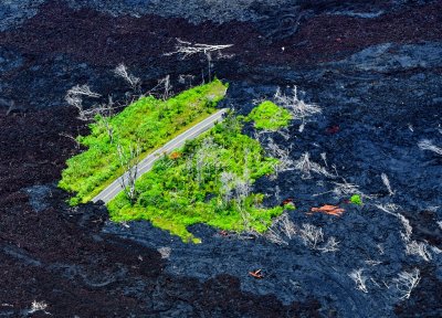 Road to Nowhere on new lava flow and path of destruction, Pahoa, Big Island, Hawaii 1101