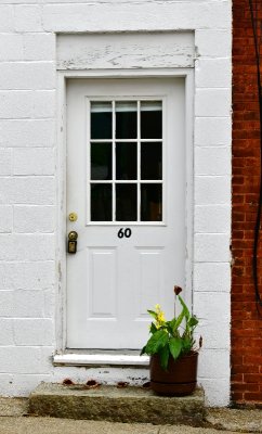 White door and flower pot, Cold Spring, New York 108 