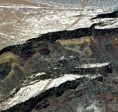 Severe damaged to Crater Rim Drive on Klauea Caldera, collapsed of Halemaumau Crater,  Hawaii Volcanoes National Park, Hawaii  