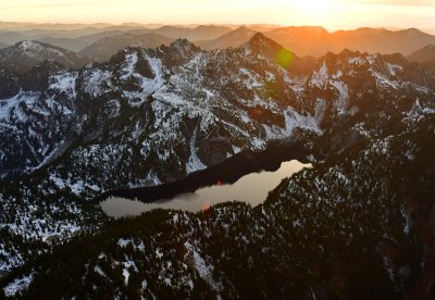 Snow Lake, Bryant Peak, Chair Peak, Chair Peak Lake, Mount Roosevelt at Sunset, Cascade Mountains, Washington 522 
