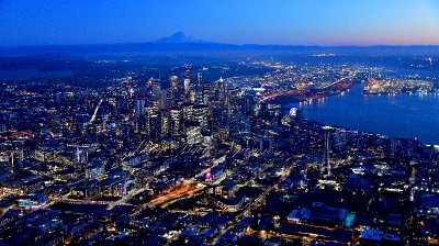 Downtown Seattle, Space Needle, Mount Rainier at Blue Hour, Washington 733 