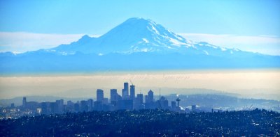 Mount Rainier and Downtown Seattle in Fog, Seattle, Washington 046 