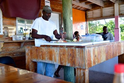 Conch Salad prepared by Sydney, owner of Sydney Conch Cafe, Mangrove Cay, Andros Island, The Bahamas 667