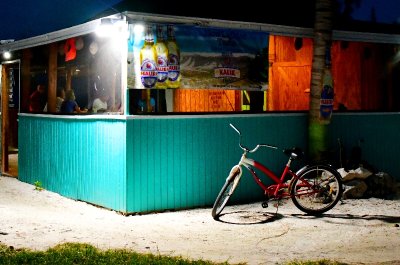 Red Bike at Shine's Conch Shack, Mangrove Cay, Andros Island, The Bahamas 730 