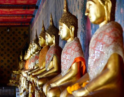 Row of Golden Buddha Statues Wat Arun Bangkok Thailand 530 