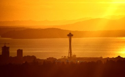 Space Needle, Puget Sound, and Olympic Mountains, Sunset over Puget Sound, Seattle, Washington 472 