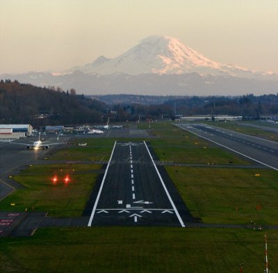 Boeing Field Runway 14L and Mount Rainier at evening light, Seattle, Washington 493  