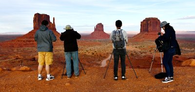 Waiting for the Sunset at Monument Valley, West and East Mittens, Merrick Butte, The View Hotel viewpoint, Navajo Tribal Park 