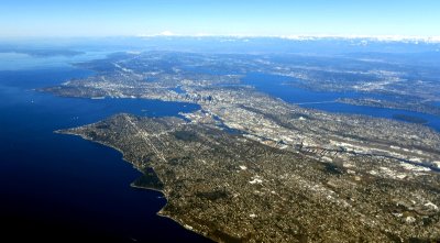 West Seattle, Boeing Field, Sodo, Elliott Bay, Seattle, Ship Canal, Lake Union, Lake Washington, Floating Bridges, Mercer Island