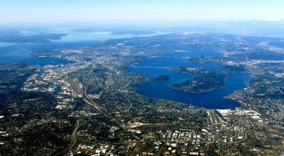 Lake Washington, Elliott Bay, Puget Sound, Seattle, Renton, Bellevue, Everett, Floating Bridges, Whidbey Island, KIngston 