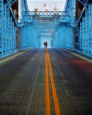 John A. Roebling Suspension Bridge, spans the Ohio River between Cincinnati, Ohio and Covington, Kentuck 335